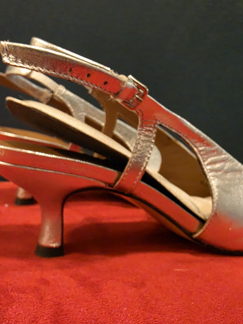 Silver Low-Kit Heel Slingback Sandals - Women
